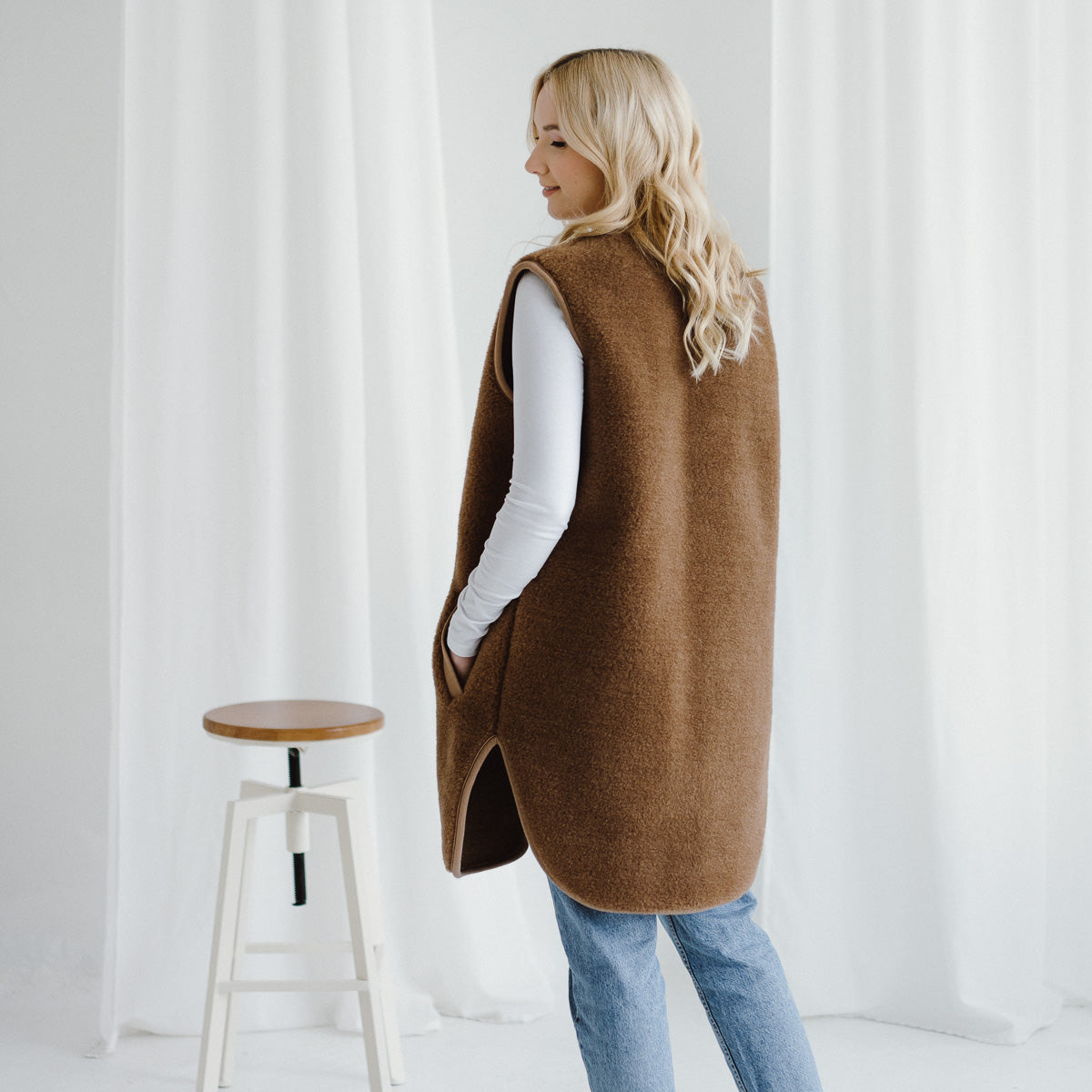 Gilet chameau et mérinos « Pearl » marron foncé