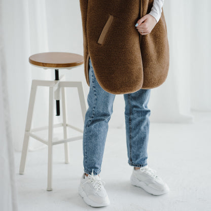 Gilet chameau et mérinos « Pearl » marron foncé