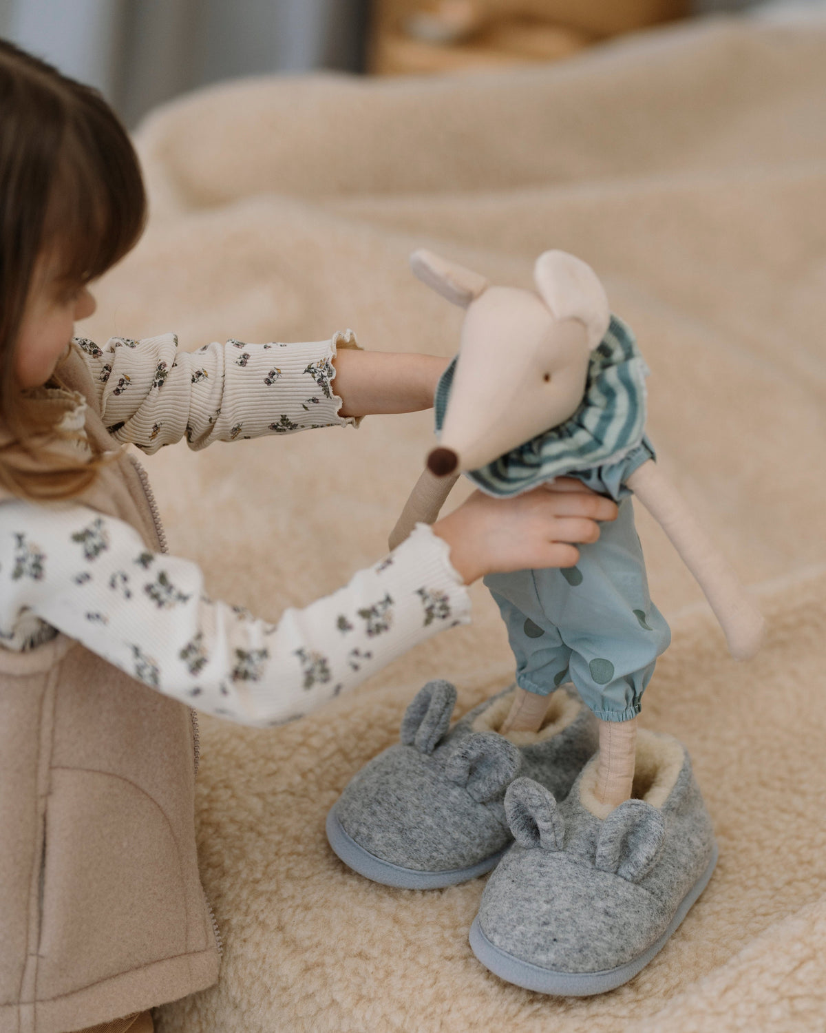Chaussons enfant en mérinos « Souris »