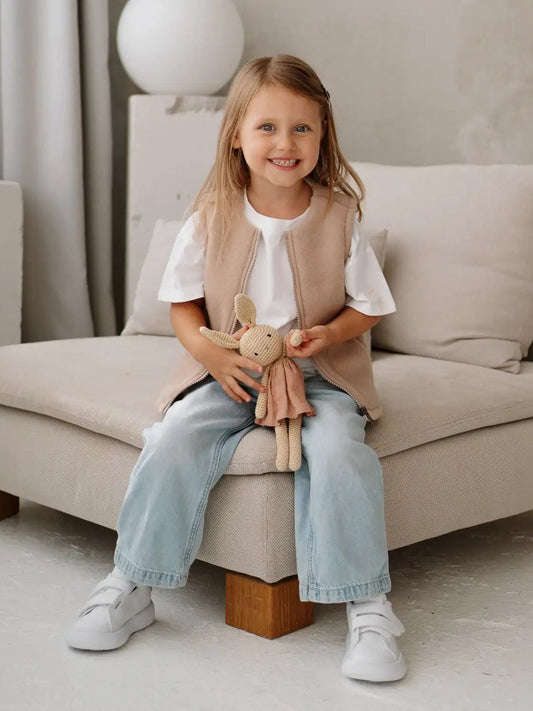 Gilet enfant en mérinos « Lama » beige