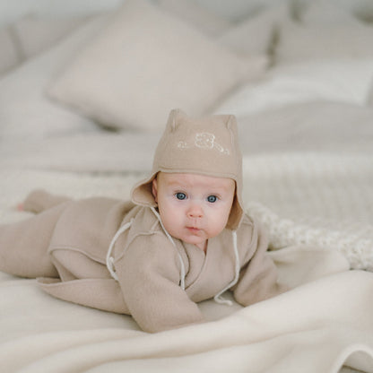 Bonnet bébé « Mouton » avec broderie; beige