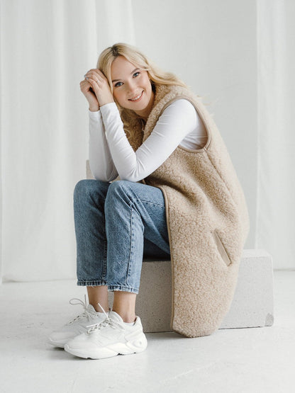 Gilet en mérinos « Pearl » beige