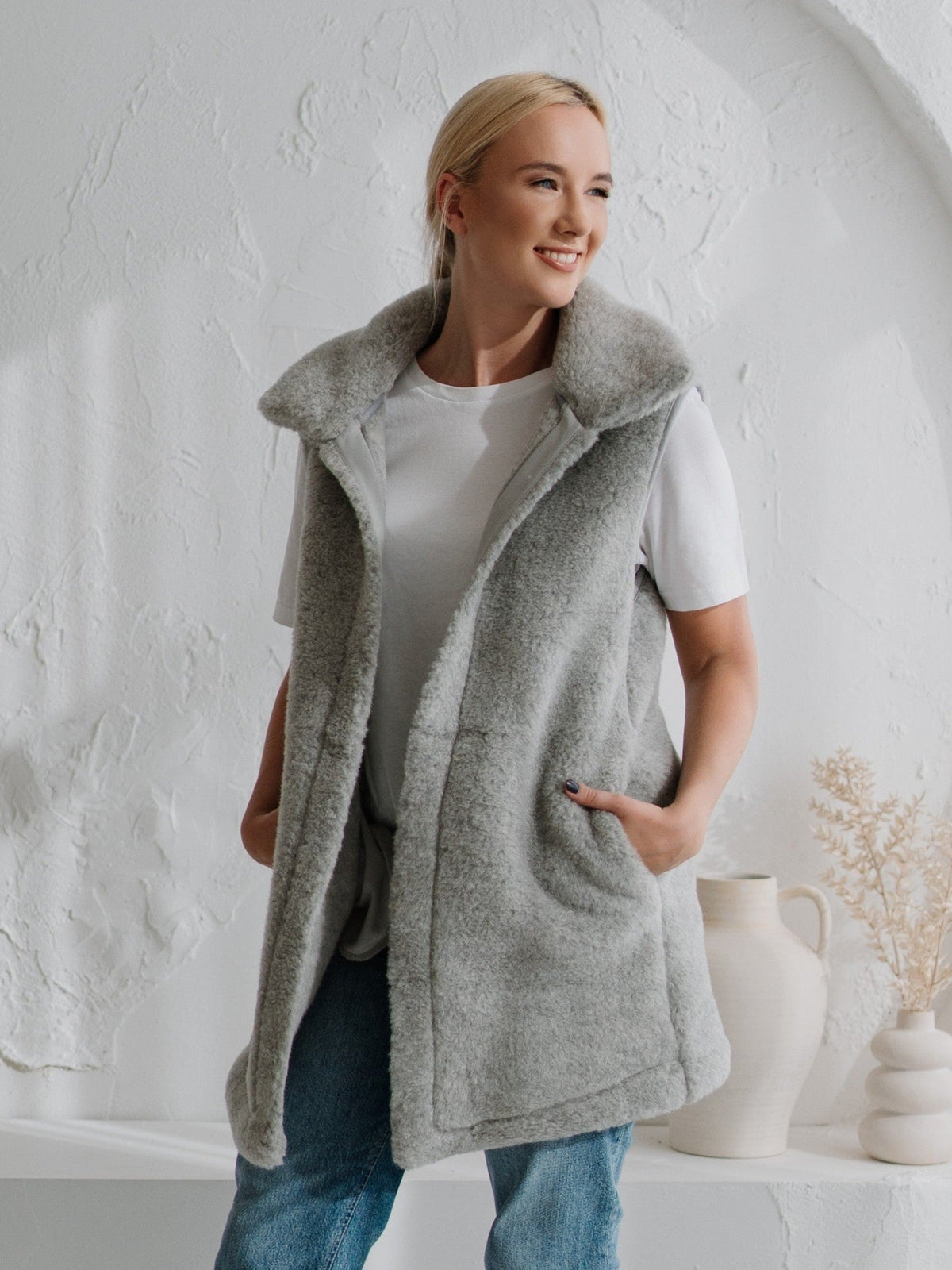 Gilet en mérinos « Wave » gris