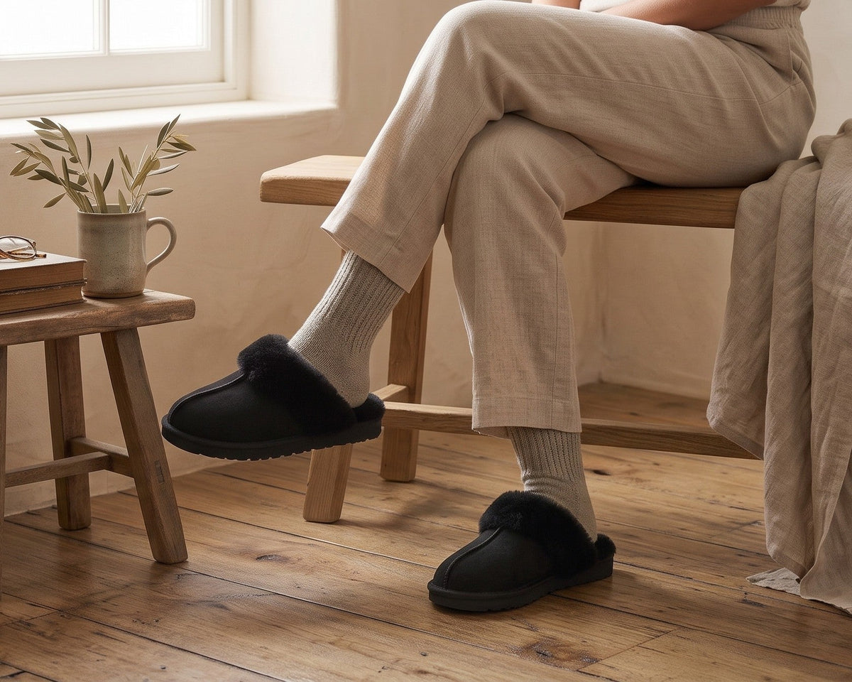 Chaussons en peau de mouton | Noir
