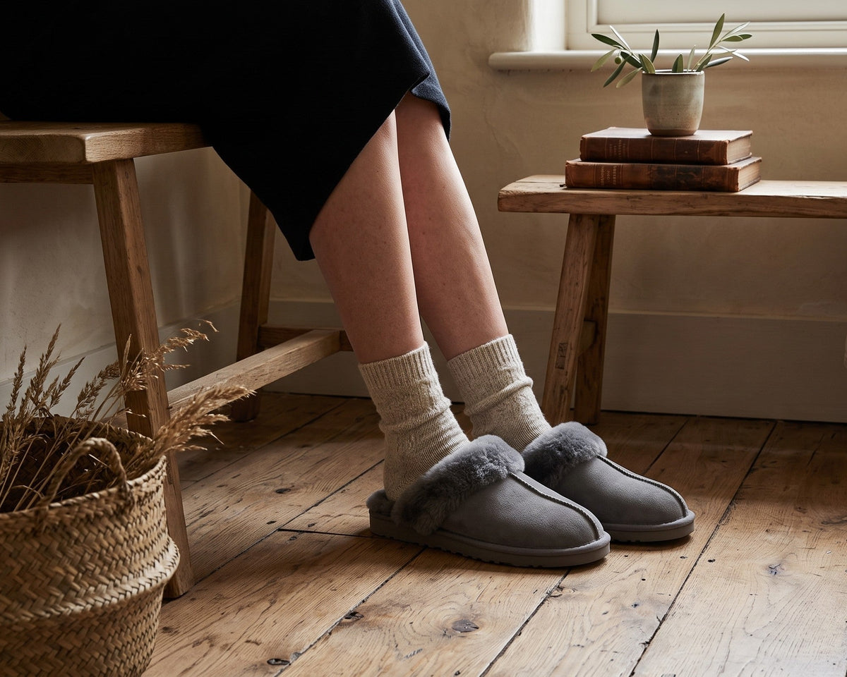 Chaussons en peau de mouton | Gris
